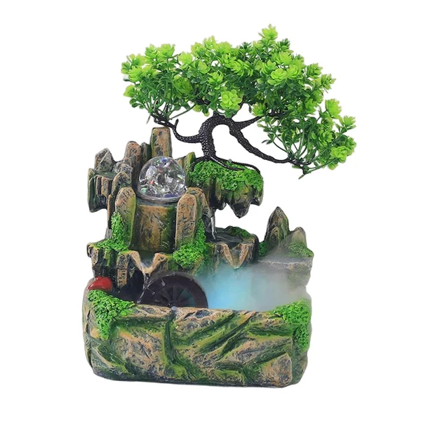 Classic Maxbell Electric Tabletop Fountain with Lights Resin Rockery Water Sound Ornament with Mist Quality
