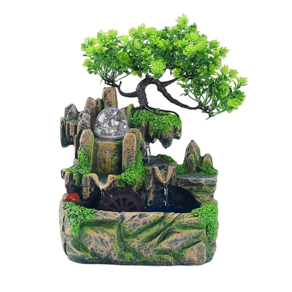 Elite Maxbell Electric Tabletop Fountain with Lights Resin Rockery Water Sound Ornament without Mist First-Class