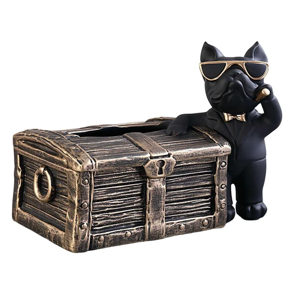 Powerful Maxbell Tissue Box Napkin Paper Holder Case Resin Sculpture Organizer Dog Statue Black Superior