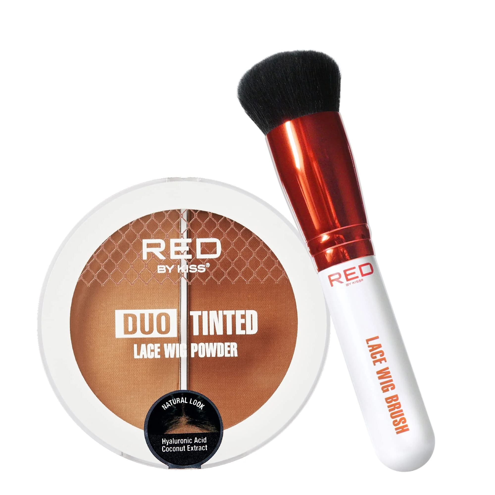 Official RED by Kiss Lace Wig Brush Tinted Powder Set - Matte Finish Oil Control Lightweight Long-lasting Mix Match Shade Duo Clean