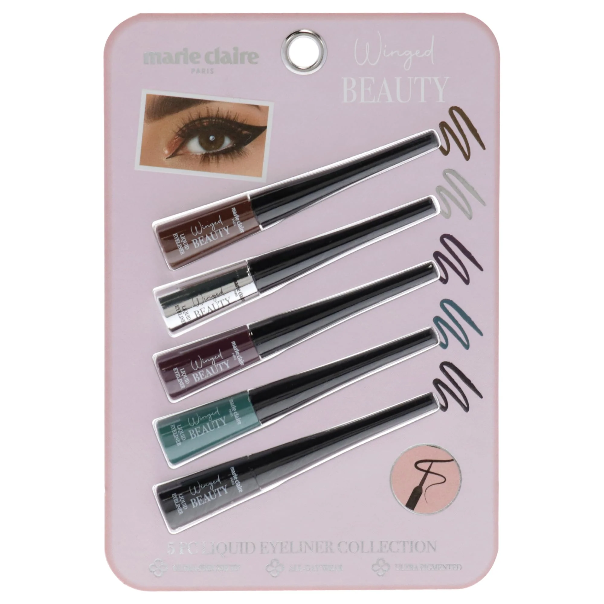 Selected Marie Claire Liquid Eyeliner Collection Set - All-Day Wear Eye Makeup - Ultra-Precise Tip Ultra-Pigmented Colored Eyeliner - Easy Application - 5 pc Pure
