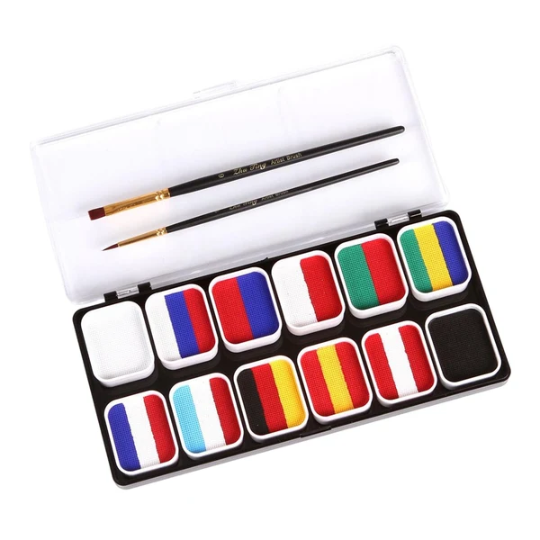 Sophisticated Maxbell 12 Colors Face Body Paint Palettes with 2 Brushes Professional for Carnival Premium