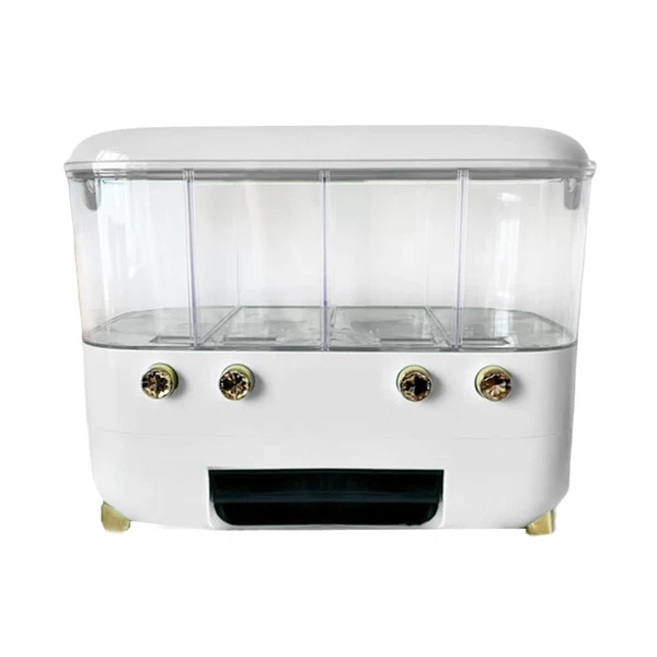 Convenient Maxbell Kitchen Dry Food Dispenser Rice Storage Container 4 Grid Removable Top Cover White Powerful