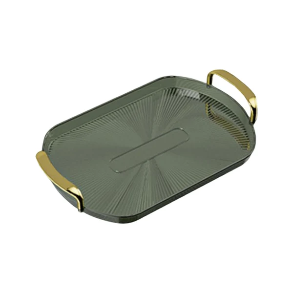 Efficient Maxbell Serving Tray with Golden Handles Cosmetics Tray Decorative for Meals Snacks Dark Green Secure