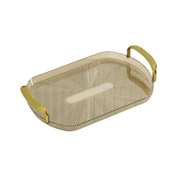Modern Maxbell Serving Tray with Golden Handles Cosmetics Tray Decorative for Meals Snacks Light Brown Prestigious