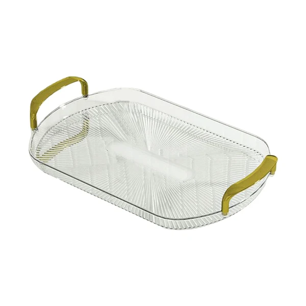 Selected Maxbell Serving Tray with Golden Handles Cosmetics Tray Decorative for Meals Snacks Transparent Dependable
