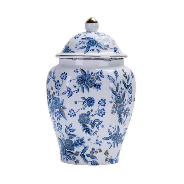 Artisan Maxbell Ceramic Tea Jar Blue White Porcelain with Lid for Dining Room Office Wedding Style B Trusted
