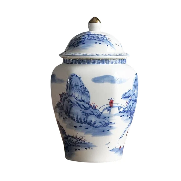 Detailed Maxbell Ceramic Tea Jar Blue White Porcelain with Lid for Dining Room Office Wedding Style A Effective