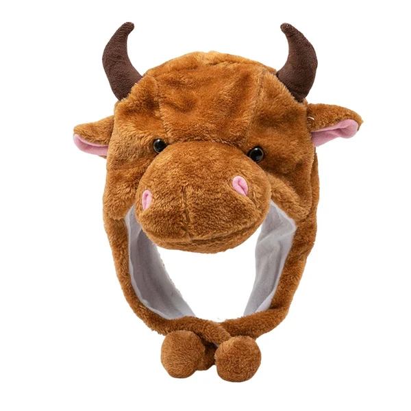 Eco-Friendly Maxbell Cute Cow Beanie Headgear Adults Kids Fancy Dress Plush Animal Winter Hat Brown Soft
