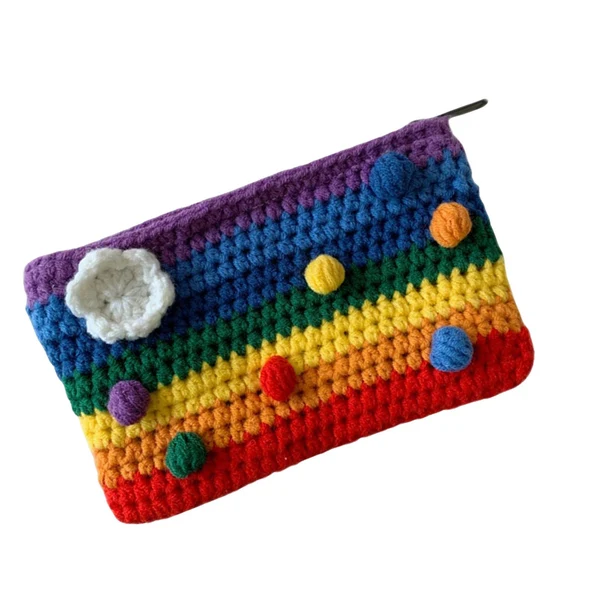 Comfortable Maxbell Rainbow Wallet Makeup Bag Card Holder Handmade Knitted Coin Purse Proven
