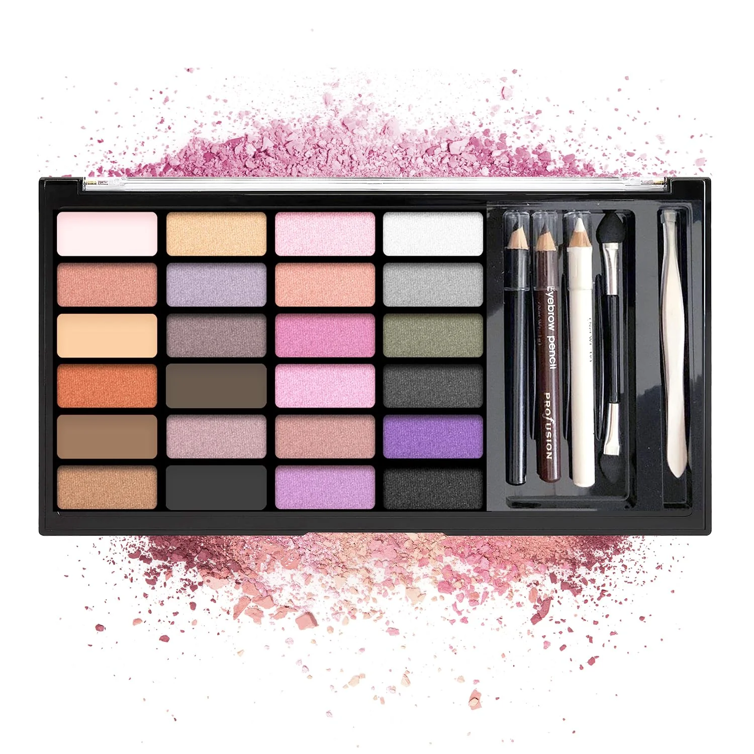 Elegant Profusion Cosmetics 24 Shades Eyeshadow Palette - Complete Eye Makeup Kit with Brow Eyeliner Pencils Dual Foam Applicator and Tweezers… Functional