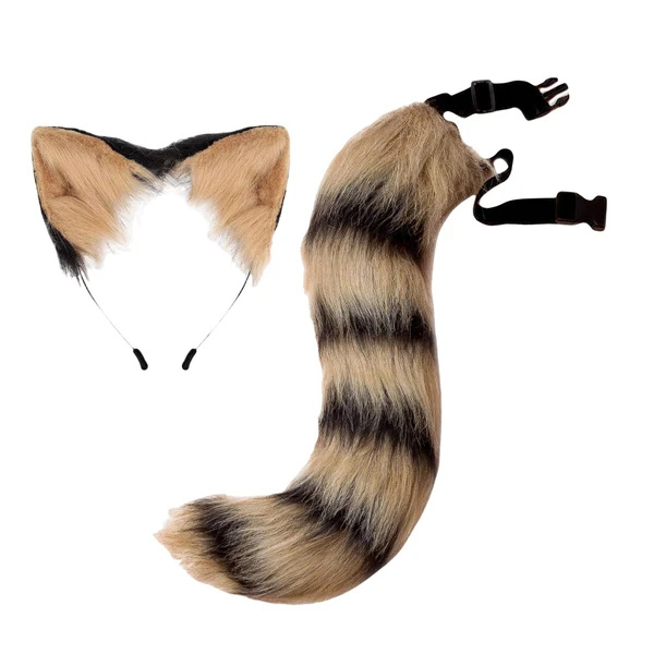 High-Grade Maxbell Faux Fur Long Tail Costume Dress Fox Ears Hair Hoop Performance Black Yellow Durable