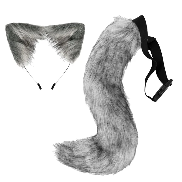 Easy-to-Use Maxbell Faux Fur Long Tail Costume Dress Fox Ears Hair Hoop Performance Dark Gray Sophisticated