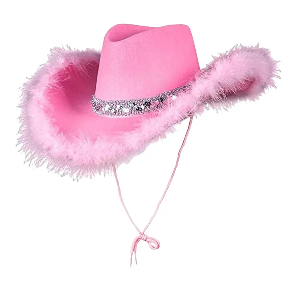 Smart Maxbell Stylish Pink Cowboy Hat Chic Wide Brim Cowgirl Hat for Girls Party Holidays High-Quality