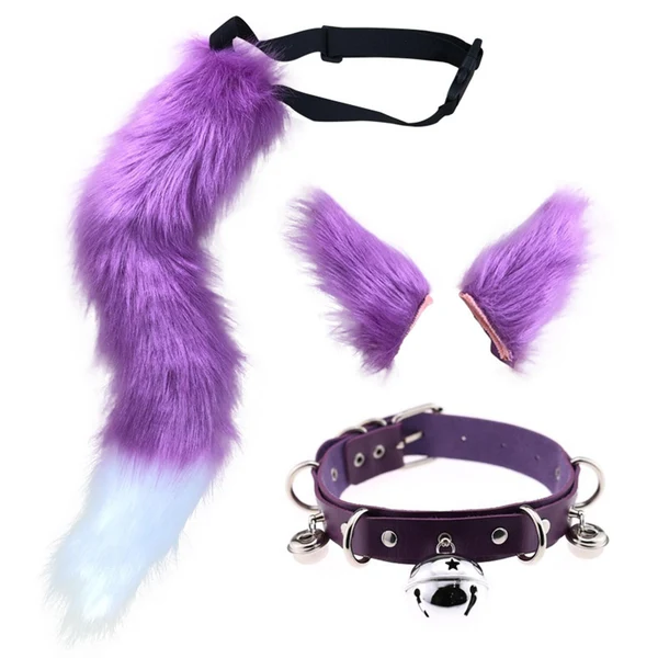 Responsible Maxbell Cosplay Costume Set Fur Cat Ears Long Tail for Role Play Masquerade Purple Detailed