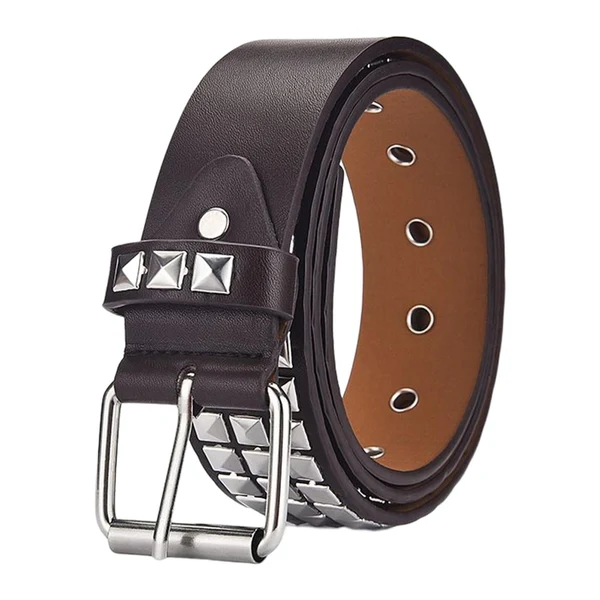 Eco-Friendly Maxbell Fashion PU Leather Studded Belt Waist Cinch Belt Adjustable Rivet Waist Belt Coffee Superior