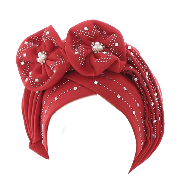 Original Design Maxbell African Turban for Womens Head Wrap Muslim Head Scarf Beanie Girls Red Detailed