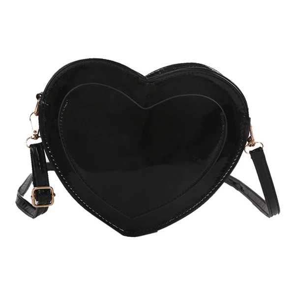 Crafted Maxbell Love Heart Shape Shoulder Bag Pure Color Glossy PU Leather for Ladies Girls Black Clean