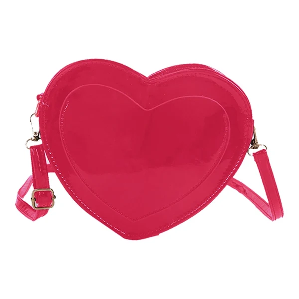 Smart Maxbell Love Heart Shape Shoulder Bag Pure Color Glossy PU Leather for Ladies Girls Rose Red Effective