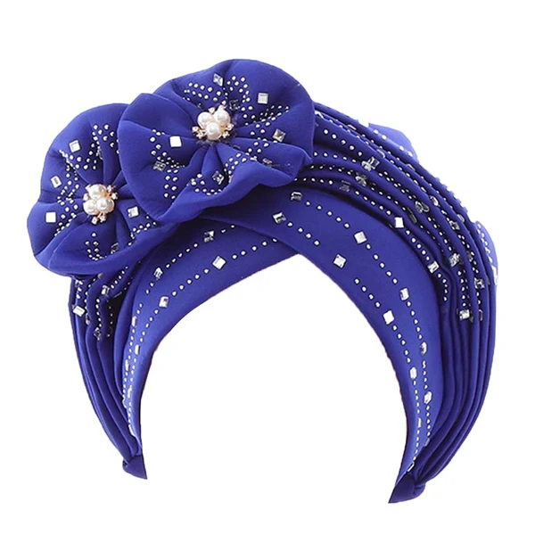 Detailed Maxbell African Turban for Womens Head Wrap Muslim Head Scarf Beanie Girls Blue Green