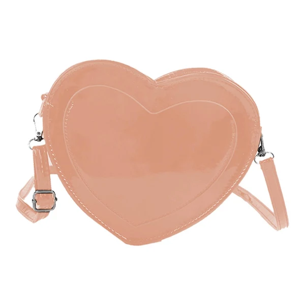 Next-Generation Maxbell Love Heart Shape Shoulder Bag Pure Color Glossy PU Leather for Ladies Girls Pink Natural