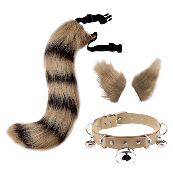 Smart Maxbell Cosplay Costume Set Fur Cat Ears Long Tail for Role Play Masquerade Black Yellow Smooth
