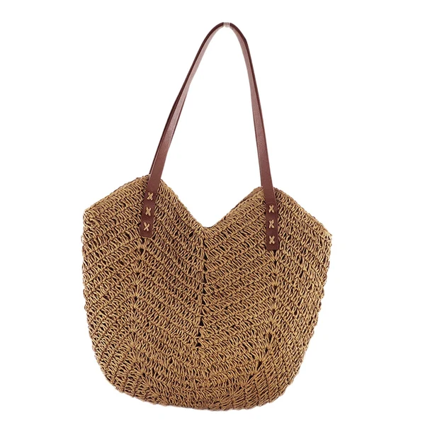 Natural Maxbell Women Weaving Handbag Tote Bag Vacation Bohemian Party Casual Wallet Light Brown Classic