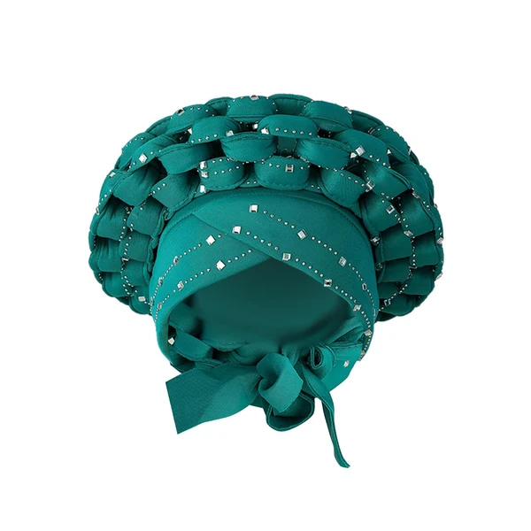 Elegant Maxbell African Turban Women Sequin Headwear Head Scarf Hair Cover Girls Headwrap Blue High-End