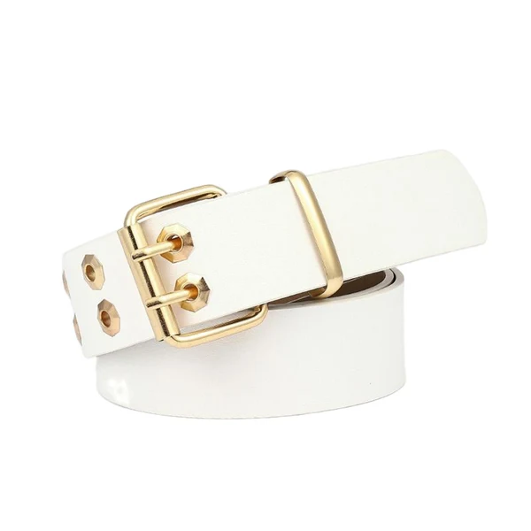 Excellent Maxbell Double Grommet Belt with Pin Buckle Leather Waist Strap Women Men Belt White Certified