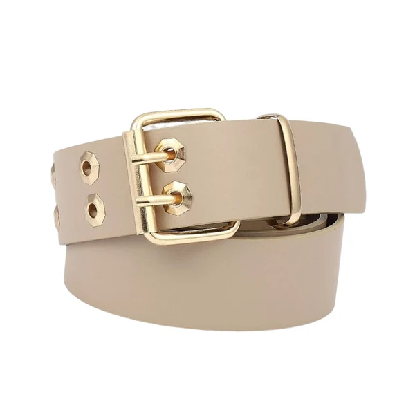 Proven Maxbell Double Grommet Belt with Pin Buckle Leather Waist Strap Women Men Belt Beige Fine Crafted