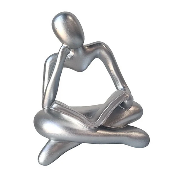 Professional Maxbell Abstract Thinker Statue Tabletop Decorative Sculpture for Home Hotel Decor Silver Advanced