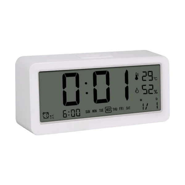Comfortable Digital Alarm Clock Temperature Humidity Display for Kids Tabletop Bedroom White User-Friendly