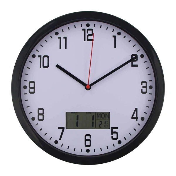 Casual Modern Minimalist Wall Clock with Date and Temperature Large Display Clocks Black Convenient