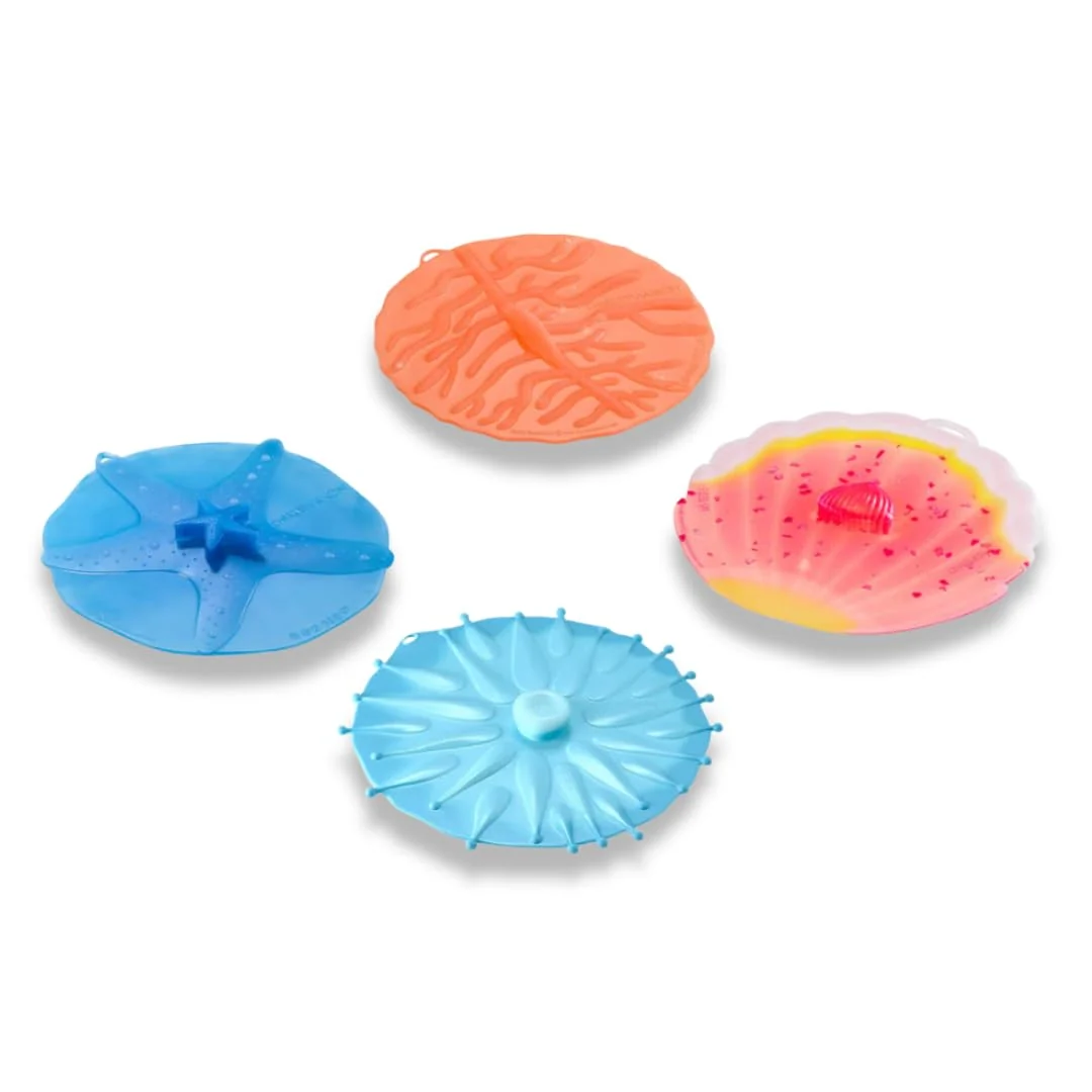Minimalist Charles Viancin - Coastal Silicone Lid for Food Storage - Costal Drink Covers - Set of 4 - One of Each - Creates an Airtight Seal on Any Smooth Rim… Next-Generation