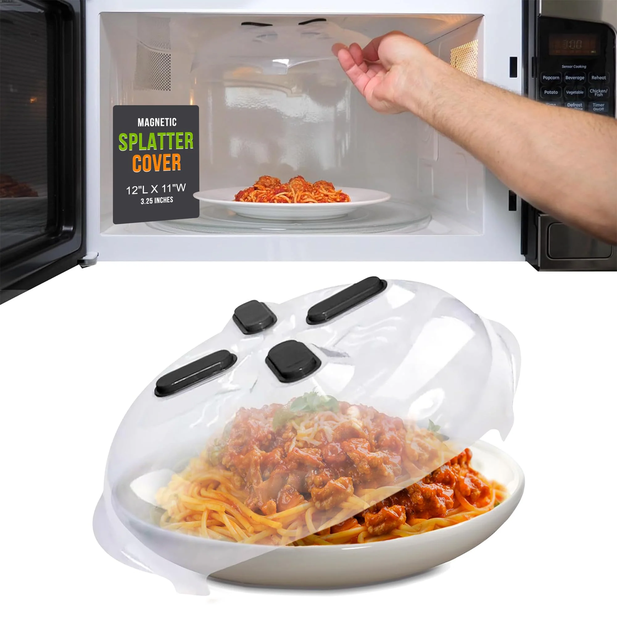 Sophisticated HOVER COVER Magnetic Splatter Cover 12-Inch Clear BPA- Food Lid Vented Plate Guard with Steam Vents Anti-Splash Microwave Lid Dishwasher… Healthy