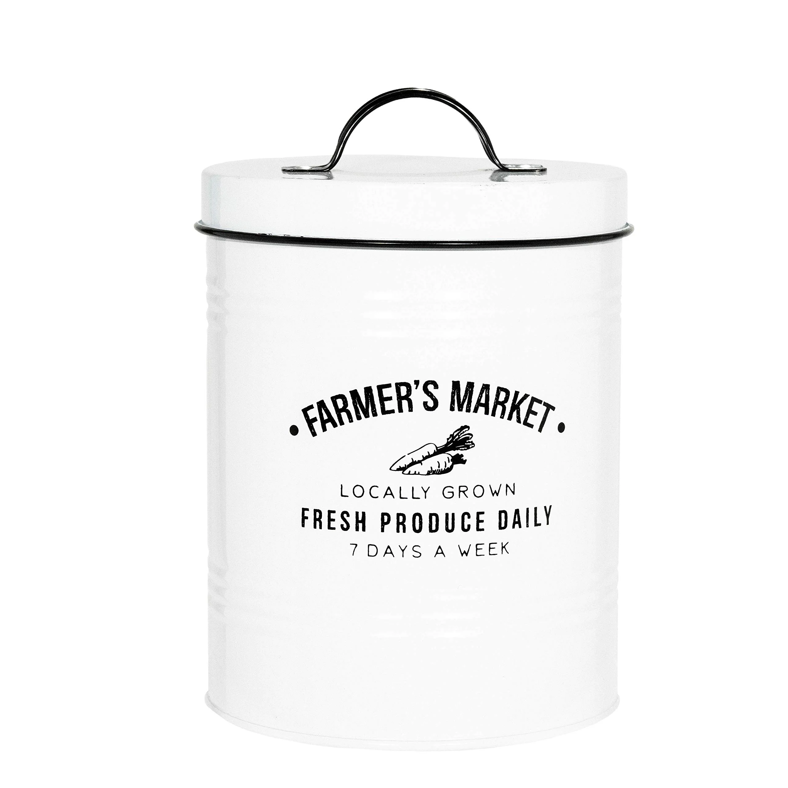Proven Amici Home Farmers Market Metal Canister Dry Food Storage Container Airtight Lid 76 Ounce Capacity Farmhouse Décor Metal Canister… Environmentally Friendly