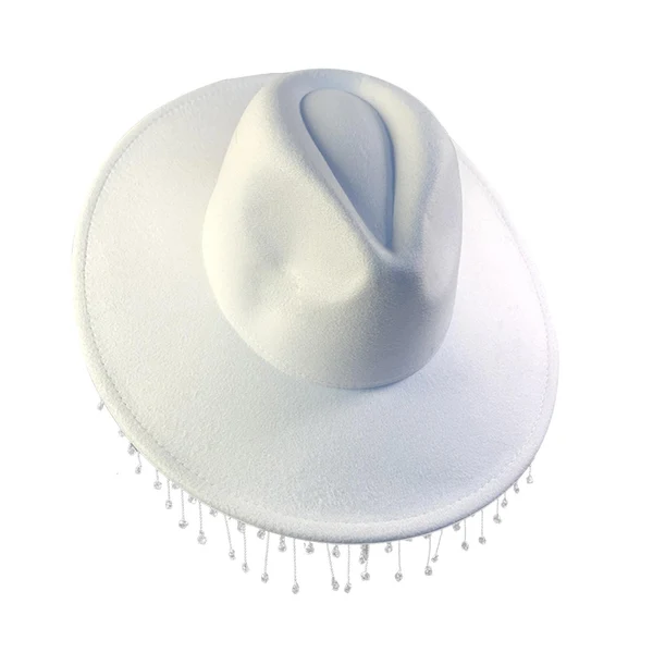 Convenient Maxbell Cowboy Hat Cowgirl Jazz Caps Sunhat with Tassel for Outdoor Party Props white Innovative