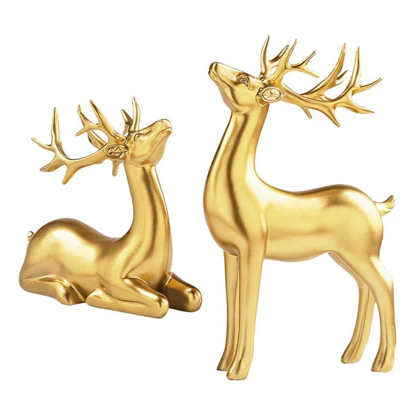 Sophisticated Maxbell 2Pcs Nordic Couple Deer Statue Figurine Sculpture for Living Room Decoration Refined