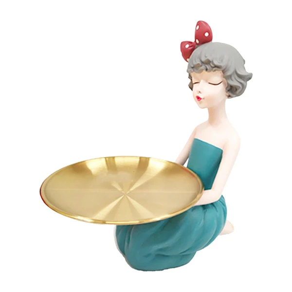 Sophisticated Maxbell Nordic Girl Resin Sculpture Storage key Decorative Desktop Decor Blue Consistent