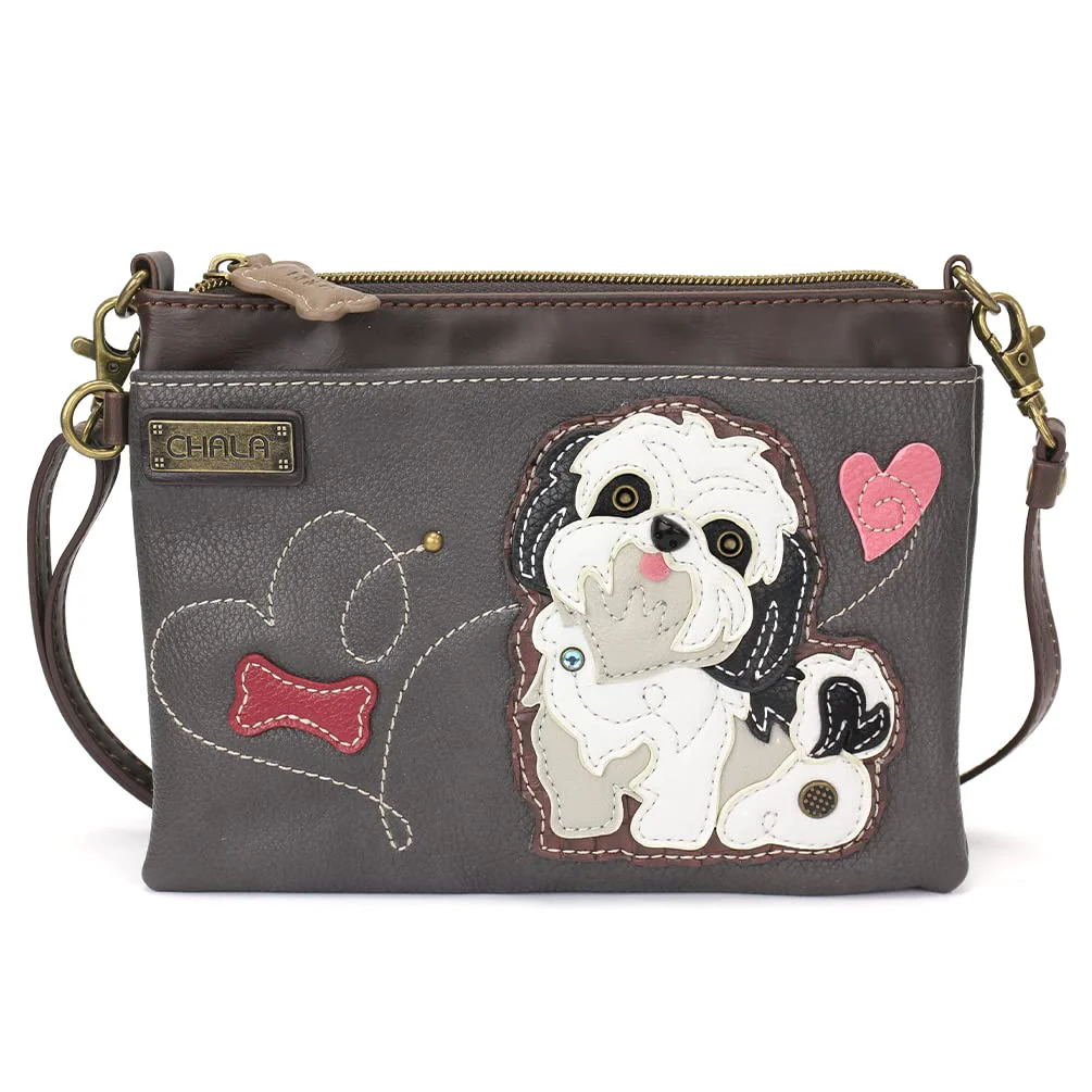 Comfortable CHALA Mini Crossbody Purse with Convertible Strap Stylish Compact Versatile - Shih Tzu - white - ink World-Class