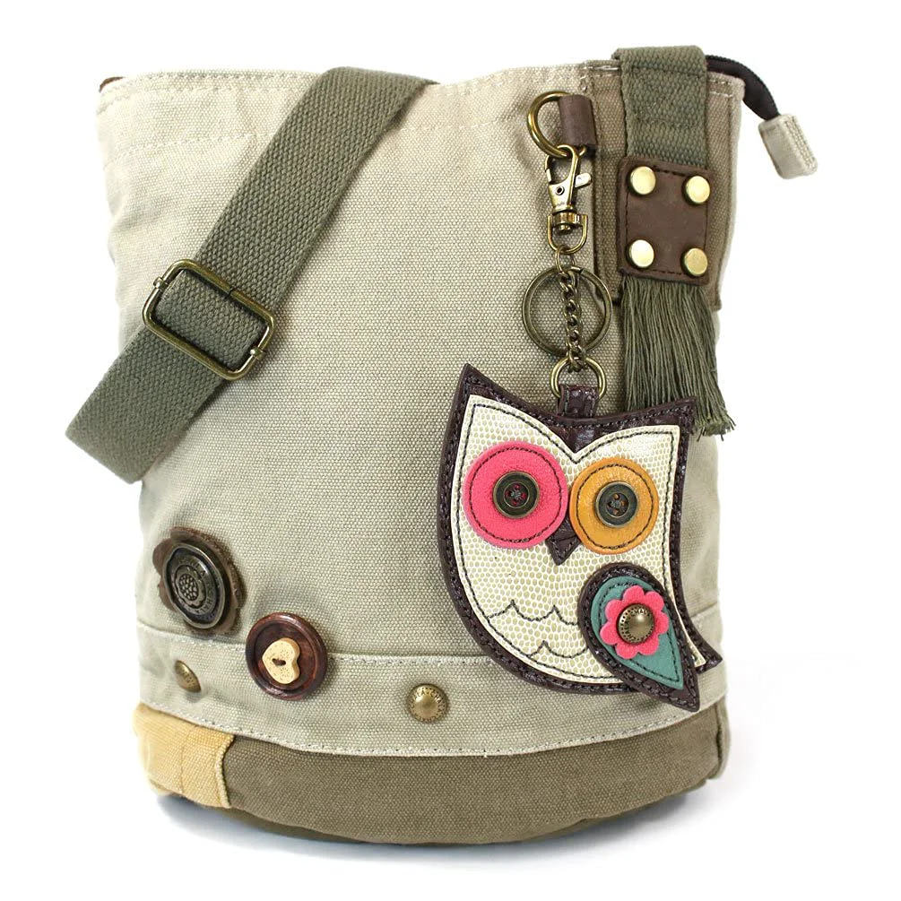 Unique CHALA Patch Cross-Body Women Handbag Sand Canvas Messenger Bag Owl Dependable