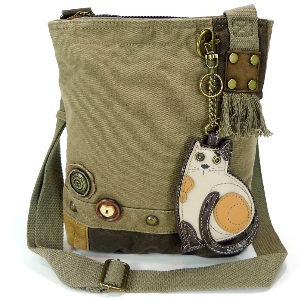 Prestigious Chala Patchwork Crossbody Canvas Messenger Handbag - Olive Cat Versatile