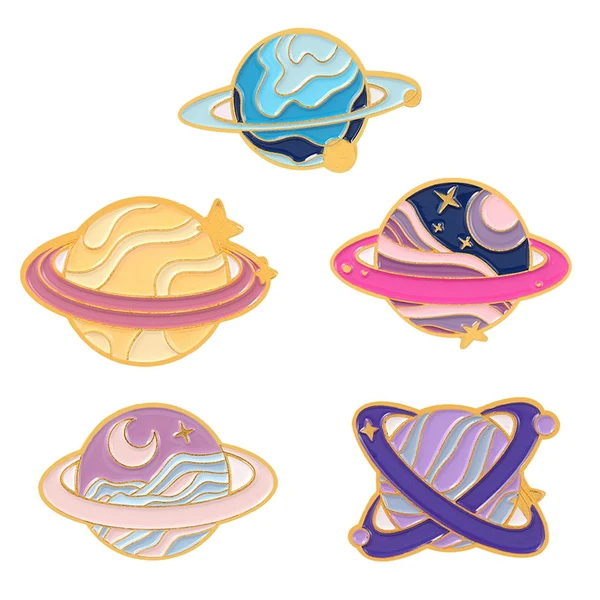 Casual Maxbell 5 Pieces Cute Planet Enamel Pins Set Bag Hat Lapel Pin Alloy Brooch Secure
