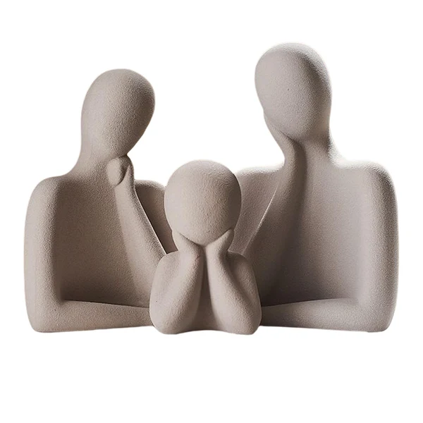 Fine Maxbell 3Pcs European Style Abstract Family Statues Decoration for Home Character Brown Easy-to-Use