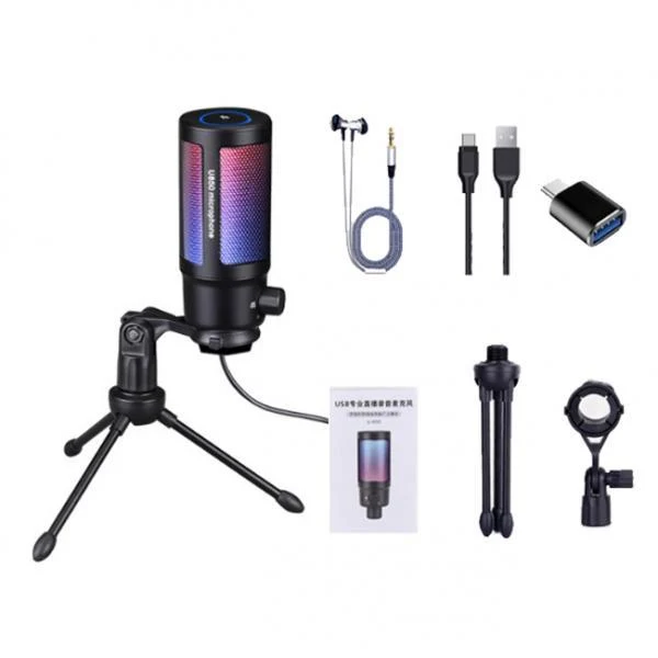 Safe Maxbell USB C Microphone with mute RGB Light Effect for Game Chatting Laptop Easy-to-Use