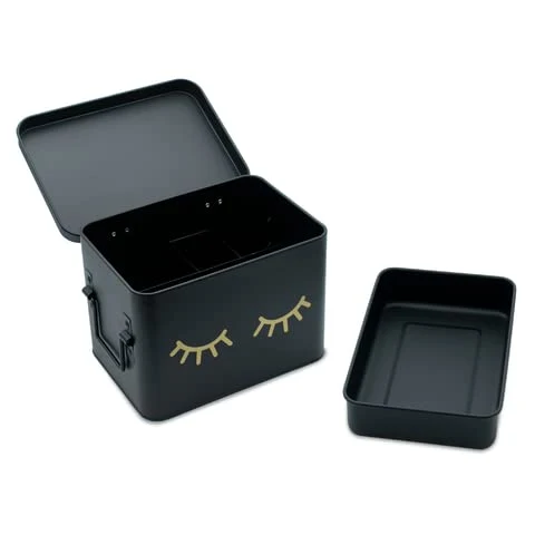 World-Class AQ Matte Black Gold Metal Storage Box - Removable Tray Multipurpose Tin with Secure Lid for Cosmetics Makeup Toiletries First Aid - Cute First… Smart