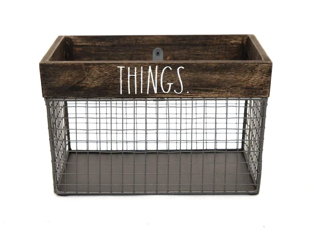 Natural Rae Dunn by Designstyles Wire Storage Basket - Metal and Solid Wood Organizer - Decorative Folder Bin - for Office Bedroom Living Room Closet… Exclusive