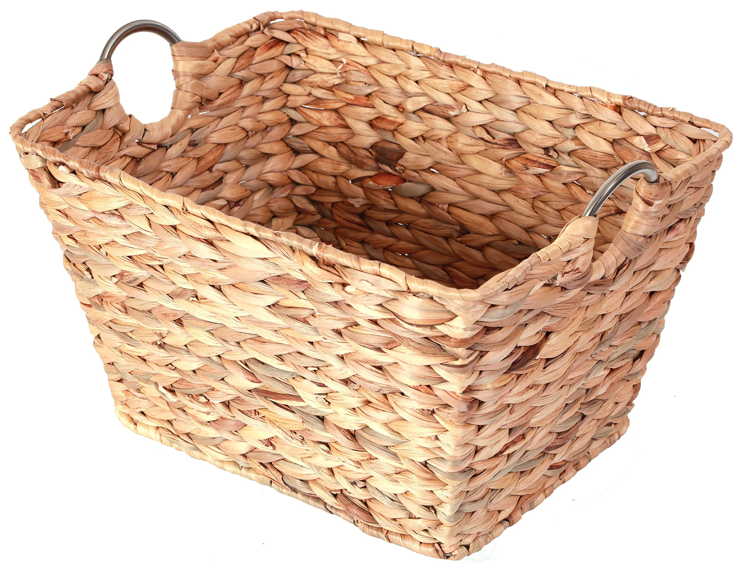Selected Vintiquewise Large Square Water Hyacinth Wicker Laundry Basket with Metal Handles Green
