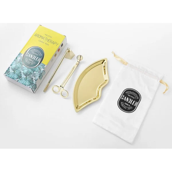 Long-Lasting Maxbell Candle Accessory Set Wick Trimmer Wick Flame Snuffer Tray Gift Gold Luxury