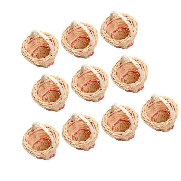 Detailed Maxbell 10x Small Rattan Weaving Flower Basket Decor Lightweight for Candies Picnic White Advanced